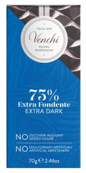 Venchi 75% Extra Fondente - Dunkle Schokolade 75% ohne Zuckerzusatz, 70g
